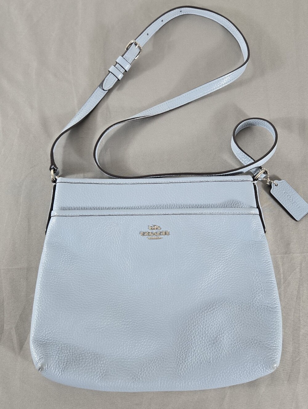 Coach Light Blue Pebbled Leather Crossbody Bag with Silver-Tone Hardware